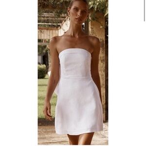 DISSH Aisle White Linen Back Bow Mini Dress Corset Strapless Bridal Vacation